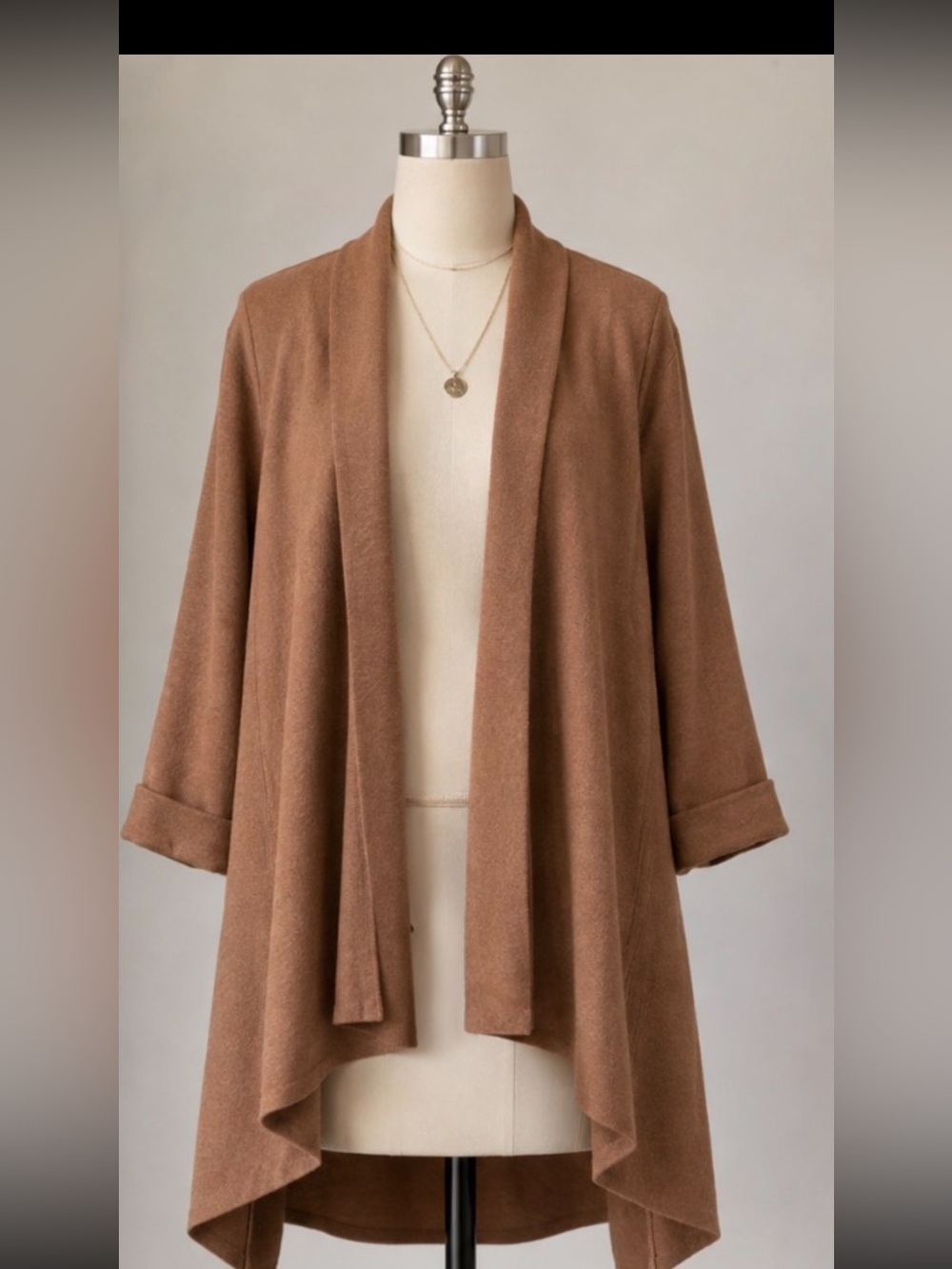 Camel Open-Front Draped Women’s Tunic Cardigan